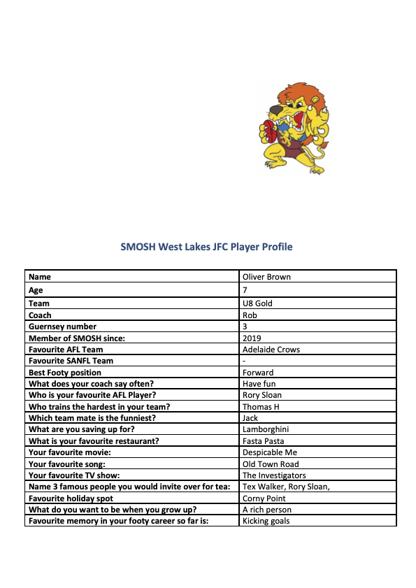 Player Profiles | SMOSH West Lakes Junior Football Club